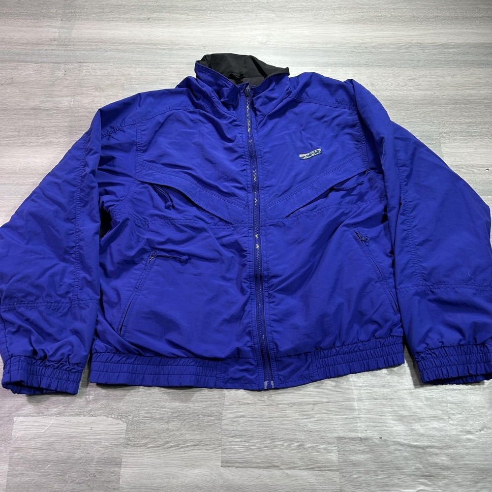 VINTAGE Eddie Bauer Jacket Mens Large Blue Nylon Windbreaker Full Zip USA 90s